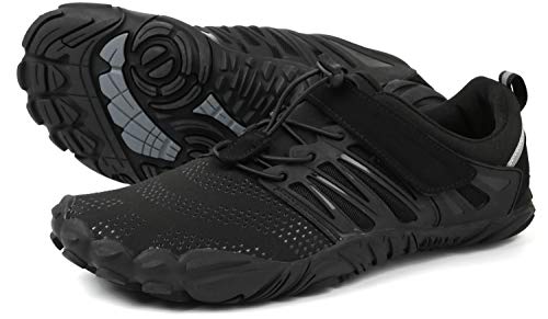 WHITIN Zapatilla Minimalista de Barefoot Trail Running para Hombre Mujer Five Fingers Fivefingers Zapato Descalzo Correr Deportivas Fitness Gimnasio Calzado Asfalto Negro 40