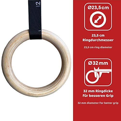 Wild Instincts Be2Move Anillos de gimnasia de madera, 32 mm de diámetro, ideal para entrenamiento muscular, entrenamiento de fuerza, crossfit