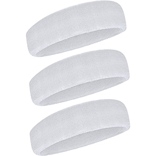 WILLBOND 3 Piezas Diadema Deportiva para Hombres y Mujeres, Banda Elástica de Pelo Antideslizante Banda de Cabeza Atlética de Algodón de Absorción de Humedad para Deportes (Blanco)