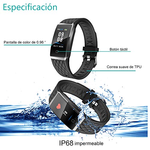 Willful Pulsera Actividad, Impermeable IP68 Pulsera Inteligente con Pulsómetro, Reloj Inteligente para Deporte, Podómetro, Pulsera Deporte para Android y iOS Teléfono móvil para Hombres Mujeres