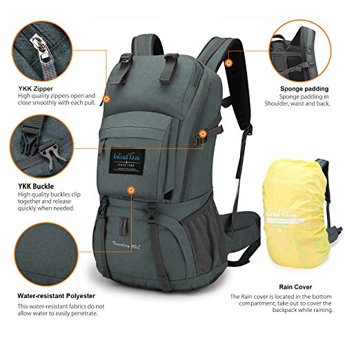 Wind Took Mochilas Trekking 40 litros Mochilas de Senderismo Mochilas Mujer Impermeable Gran Capacidad para Mochila montaña Mochila de Marcha Trekking Camping Deporte al Aire Libre 55x33x20-Gris