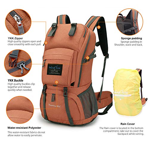 Wind Took Mochilas Trekking 40 litros Mochilas de Senderismo Mochilas Mujer Impermeable Gran Capacidad para Mochila montaña Mochila de Marcha Trekking Camping Deporte al Aire Libre 55x33x20-Naranja