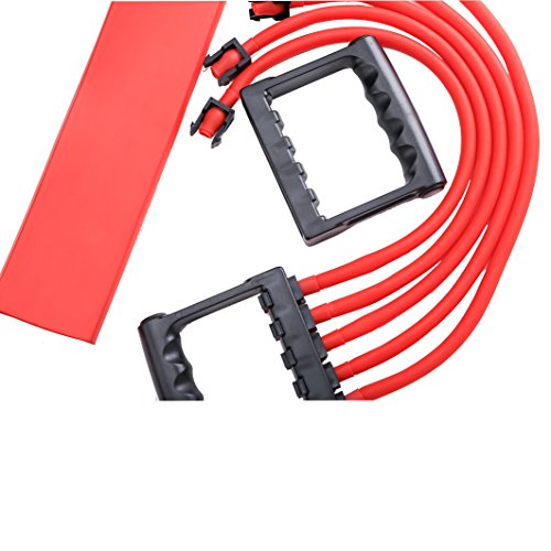 Winline Expansor del Pecho Ejercitador de músculo Ajustable, Fuerza de tracción 5 Bandas Removibles de Resistencia con Cubierta Segura (Red)