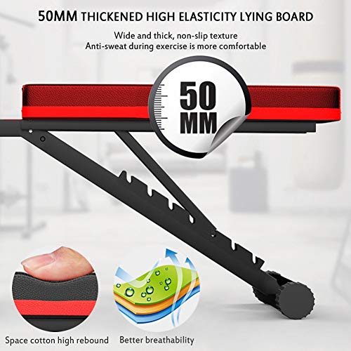 WJZJ Banco de Musculacion Plegable, Banco de Pesas Regulable para Hogar, Banco reclinable para Gimnasio Banco Abdominales Multifuncional Equipo de Ejercicios de PressWorkout Bench