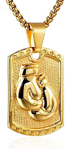 WLHLFL Collar Oro Plata Dominante Guantes de Boxeo Colgante Energía Etiqueta de Perro Collar Niño Acero Inoxidable Cadena de Pulgadas Joyería Regalo para Mujeres Hombres Regalo