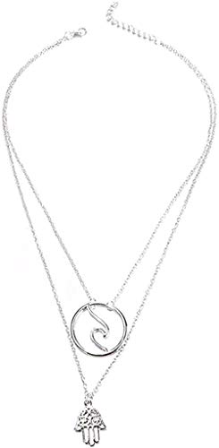 WLHLFL Collar Punk Palm Wave Colgante Cadena Multicapa Collar de Plata Mujeres Beach Hollow Accesorios de Ropa