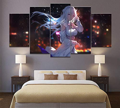 Wodes Decoración Para El Hogar Poster Hd Picture Print Canvas 5 Piece Mod Rem Re Live In A Different World Anime Art Painting 30 * 40 * 2 30 * 60 * 2 30 * 80Cm Marco de madera