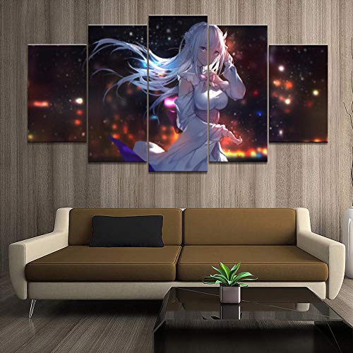 Wodes Decoración Para El Hogar Poster Hd Picture Print Canvas 5 Piece Mod Rem Re Live In A Different World Anime Art Painting 30 * 40 * 2 30 * 60 * 2 30 * 80Cm Marco de madera