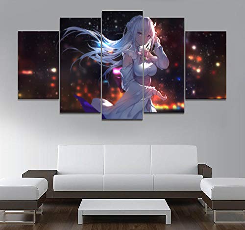 Wodes Decoración Para El Hogar Poster Hd Picture Print Canvas 5 Piece Mod Rem Re Live In A Different World Anime Art Painting 30 * 40 * 2 30 * 60 * 2 30 * 80Cm Marco de madera