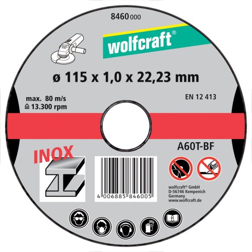 Wolfcraft 8460000 8460000-3 Discos de Cortar para Metal especifico para Acero Fino, en Caja expositora diam. 115 x 1,0 x 22,23 mm, plata, Set de 3 Piezas