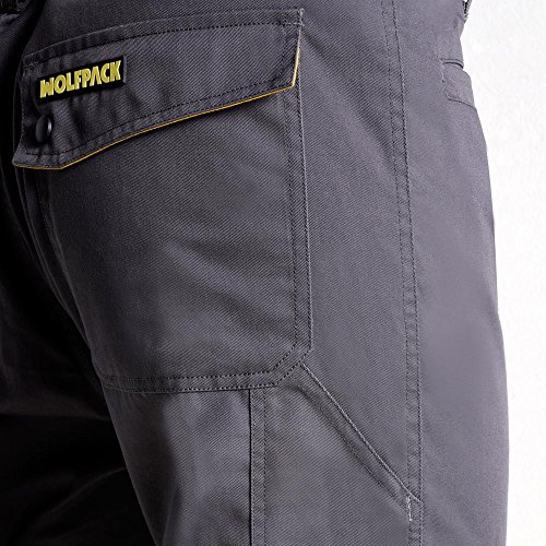 Wolfpack 15017085 Pantalon de Trabajo Gris/Amarillo Largo Talla 38/40 S