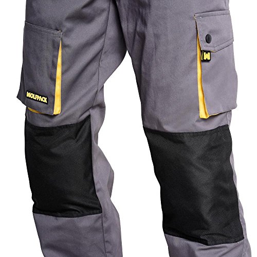 Wolfpack 15017085 Pantalon de Trabajo Gris/Amarillo Largo Talla 38/40 S