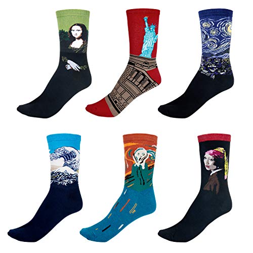 Wolintek 6 pares Calcetines de Algodón Hombre y Mujer Arte Retro Pinturas Famosas Calcetines