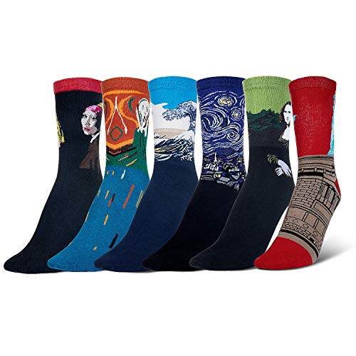 Wolintek 6 pares Calcetines de Algodón Hombre y Mujer Arte Retro Pinturas Famosas Calcetines