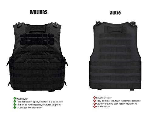 WOLIORS Chaleco táctico Militar Combate Ajustable para policía de Entrenamiento al Aire Libre, Chaleco de Paintball, Black2