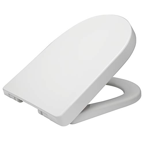 WOLTU Tapa de WC Tapa de Inodoro Asiento de Inodoro Bisagra de Cierre Suave Instalar Rápida/Demontar Rápida, Plastico Antibacteriano Blanco WS2544