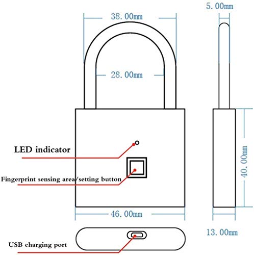 Woodtree Candado de Huellas Digitales, un Toque Gimnasio Abierto Bloqueo for Locker, Deportes, Escuela y Empleado Locker, Maleta Powered USB (Hay App), Color: B (Color : A)