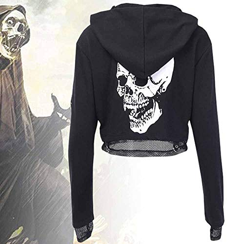 worclub Sudaderas con Capucha Recortadas de Malla con Estampado de Calavera y Estilo Punk gótico para Mujer