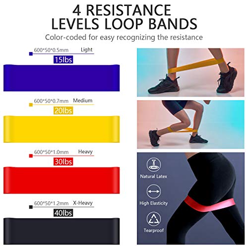 WOWGO Bandas de Resistencia, 6 Pack Elásticas Fitness Bandas de Gimnasia con Instrucciones de Ejercicios, Bolsa de Transporte para laConstrucción Muscular, Yoga,Gimnasia, Pilates, Crossfit