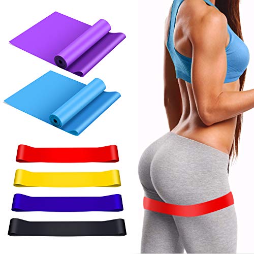 WOWGO Bandas de Resistencia, 6 Pack Elásticas Fitness Bandas de Gimnasia con Instrucciones de Ejercicios, Bolsa de Transporte para laConstrucción Muscular, Yoga,Gimnasia, Pilates, Crossfit