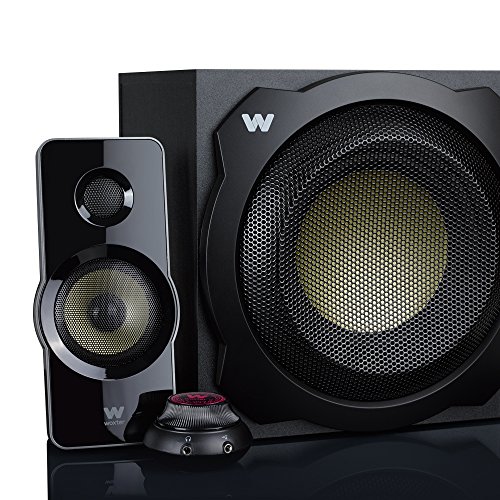 Woxter Big Bass 260 - Altavoces 2.1 (150W,Subwoofer de Madera,Control de Volumen con Cable y Doble conexión. Ideal para TV, PC y videoconsolas), Color Negro