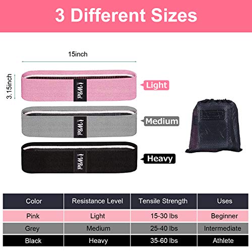 Wrei Bandas Elasticas Fitness, 3 Piezas Bandas Elasticas Musculacion Antideslizantes, Bandas de Resistencia con 3 Niveles, Cintas Elasticas Fitness para Glúteos, Cadera, Piernas, Yoga, Pilates ect.