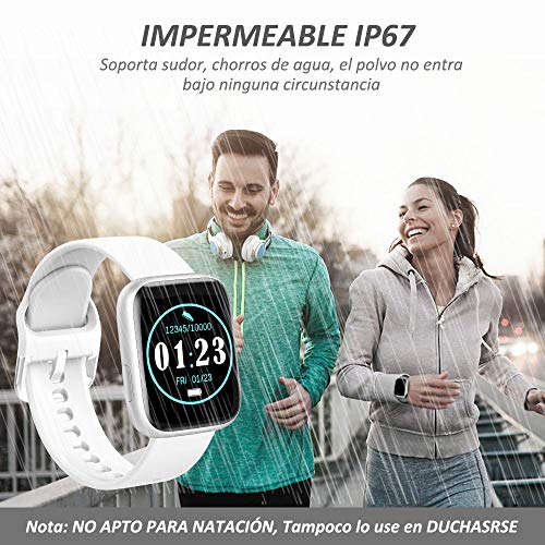 WWDOLL Smartwatch, Reloj Inteligente IP67 con Monitor Rítmo Cardíaco Sueño Podómetro Notificaciones, Reloj Deportivo 1.4 Inch Pantalla Táctil Completa Hombre Mujer para iOS y Android (Plata)