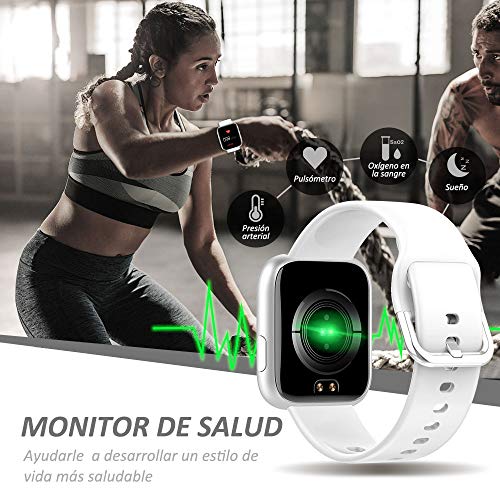 WWDOLL Smartwatch, Reloj Inteligente IP67 con Monitor Rítmo Cardíaco Sueño Podómetro Notificaciones, Reloj Deportivo 1.4 Inch Pantalla Táctil Completa Hombre Mujer para iOS y Android (Plata)