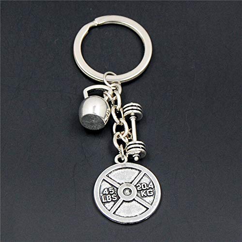 WYNYX 1PC Barbell Keychain Gym Keep Fitness Sport Kettle Bell and Strong Is Beautiful Charm Body Building Llavero para Hombres Mujeres