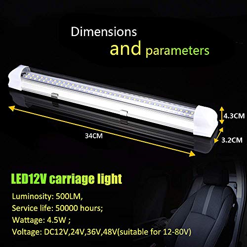 WZTO Barra de Luz 72 LED Interior del Coche led tubo DC 12-80V lámpara de Coches Luz de LED Iluminación Interior 500lm Tubo 3PCS