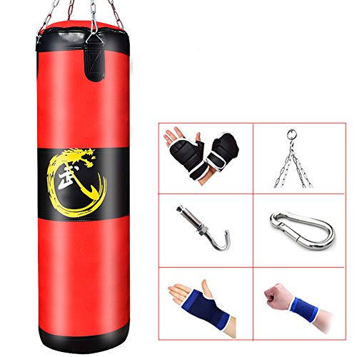 WZYJ Saco De Boxeo De Boxeo Hueco, Juego De 6 Piezas Colgante Hollow Training Fitness Taekwondo Boxing Fitness Sandbag MMA Ejercicio Gimnasios Caseros,100CM