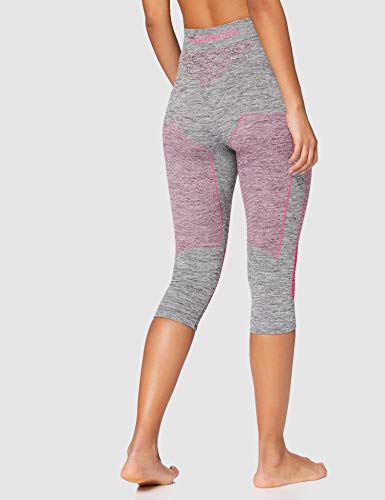 X-Bionic Energy Accumulator 4.0 Melange Pants 3/4 Women Capa De Base Pantalones Funcionales, Mujer, Grey Melange/Pink, XL