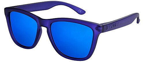 X-CRUZE® 9-062 Gafas de sol Nerd polarizadas estilo Retro Vintage Unisex Caballero Dama Hombre Mujer Gafas - azul oscuro transparente mate/azul tipo espejo