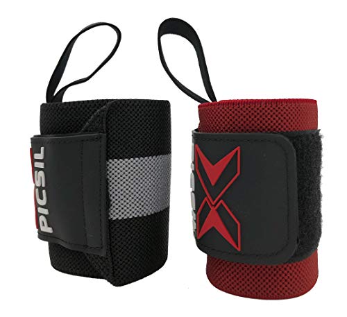 X PICSIL Muñequeras Deportivas Profesionales - 18" Soporte Muñeca Hombre & Mujer - Weight Lifting, Powerlifting, Strength Training (Rojo)