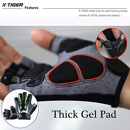 X-TIGER Guantes Ciclismo MTB Dedo Medio Guantes Bici Respirable Reflectante 3D Gel Almohadilla para Hombre (Verde,L)