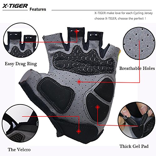 X-TIGER Guantes Ciclismo MTB Dedo Medio Guantes Bici Respirable Reflectante 3D Gel Almohadilla para Hombre (Verde,L)