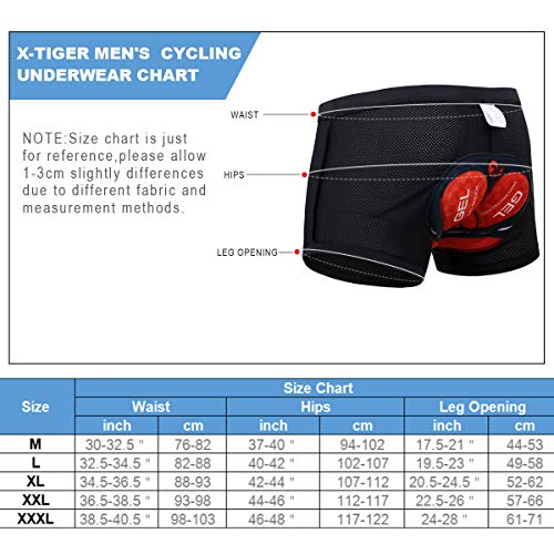 X-TIGER Hombres Ropa Interior de Bicicleta con 5D Gel Acolchado MTB Ciclismo Pantalones Cortos,Color Negro con Rojo, XXL(CN)=XL(EU)