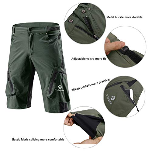 X-TIGER Pantalones Cortos de Montaña Ciclo Holgados de Hombres, Transpirables Sueltos, para MTB de los Deportes al Aire Libre (L, Negro y Rojo)