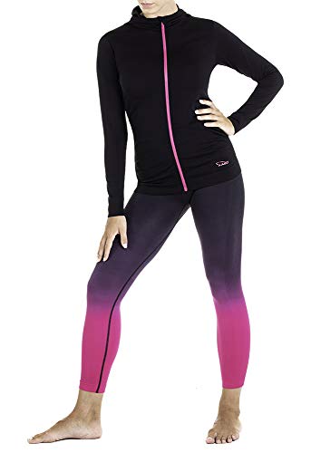 XAED - Camiseta de fitness para mujer con cremallera y capucha, Negro/ Fucsia, Medium