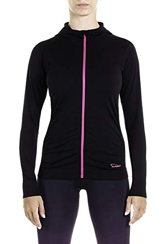 XAED - Camiseta de fitness para mujer con cremallera y capucha, Negro/ Fucsia, Medium