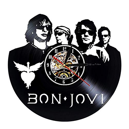 xcvbxcvb Horloge Mural Retro Disco de Vinilo Reloj de Pared diseño Bon Jovi Banda de Rock Americana Reloj de música Reloj decoración del hogar Regalos para fanáticos