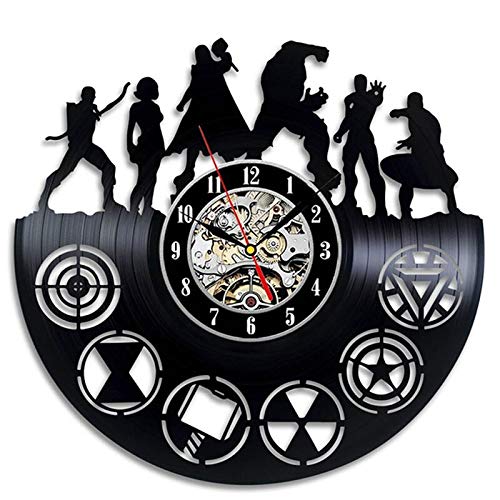 xcvbxcvb Nuevo Reloj de Pared con Disco de Vinilo de los Vengadores de Wandklok, diseño de Marvel Comics, Relojes de Iron Man y Capitán América y Thor, Reloj de decoración del hogar