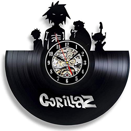 xcvbxcvb Supermercado Gorillaz Disco de Vinilo Reloj de Pared Dormitorio diseño Moderno película de Dibujos Animados Lindo Reloj de Pared Reloj de Pared decoración del hogar