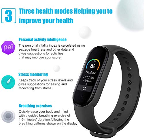 Xiaomi MI Band 5 Pulsera de Actividad, Monitores de Actividad, Pantalla Fitness Tracker, Smartwatch100 Fondos de Pantalla temáticos, Bracelet 1.1”Pantalla Dinámica Color, 50M a Prueba de Agua（2020）