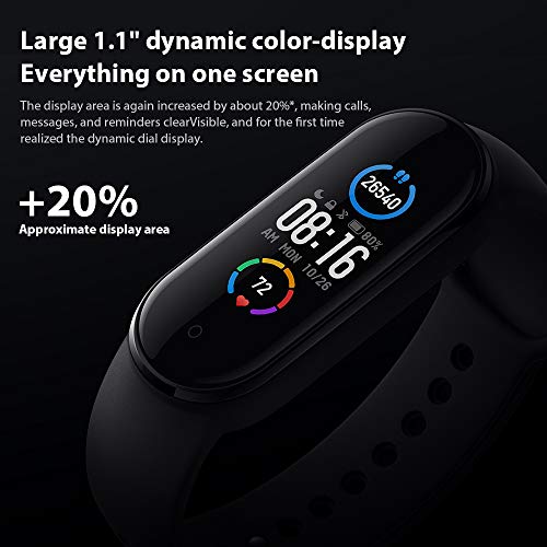 Xiaomi Mi Band 5 Smart Bracelet Pulsera de Actividad, Monitores de Actividad, Pantalla Pulsómetro Fitness Tracker con 1.1'' Pantalla Color Tipo Magnético Cargar Sumergible 50m