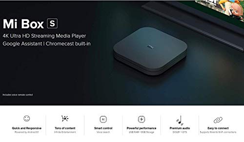 Xiaomi Mi Box S 2GB RAM + 8GB Storage Lecteur multimédia 4K Ultra HD Avec télécommande Bluetooth, HDR 4K, Audio Dolby, DTS HD, Android 8.1