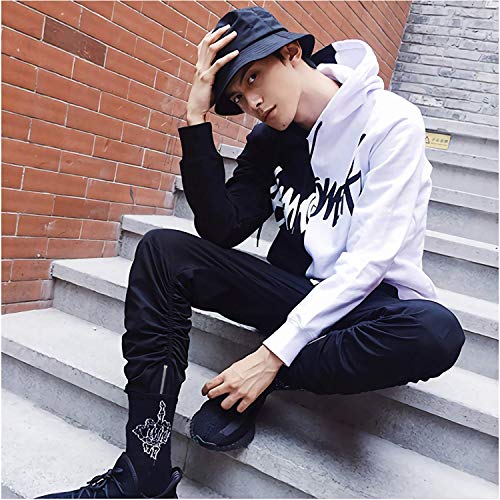 XIAOYAO Hombre Sudadera con Capucha Deportiva Manga Larga Hoodie Casual Camisa de Entrenamiento (L, Blanco Negro 2)