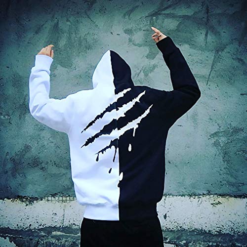 XIAOYAO Hombre Sudadera con Capucha Deportiva Manga Larga Hoodie Casual Camisa de Entrenamiento (L, Blanco Negro 2)