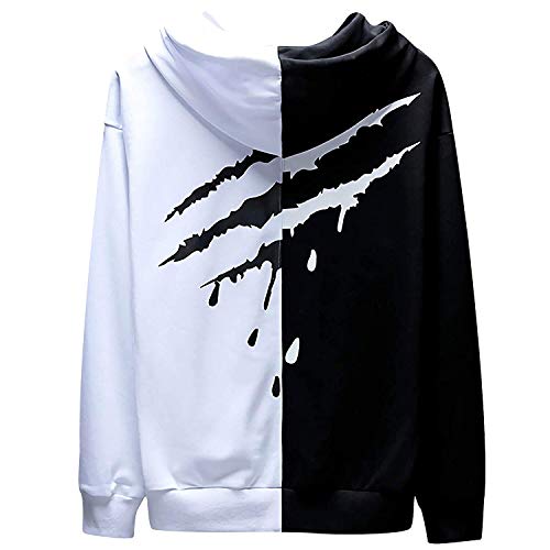 XIAOYAO Hombre Sudadera con Capucha Deportiva Manga Larga Hoodie Casual Camisa de Entrenamiento (L, Blanco Negro 2)