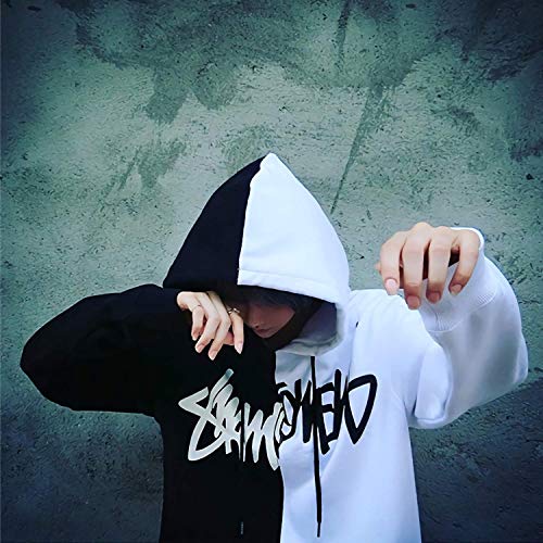 XIAOYAO Hombre Sudadera con Capucha Deportiva Manga Larga Hoodie Casual Camisa de Entrenamiento (L, Blanco Negro 2)